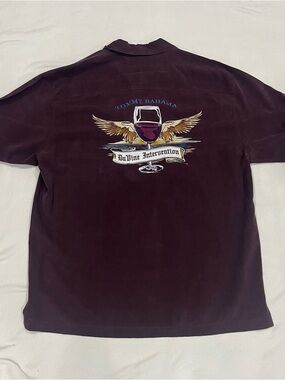Tommy Bahama Embroidered Da Vine Intervention Large 100% Silk Shirt Hawaiian